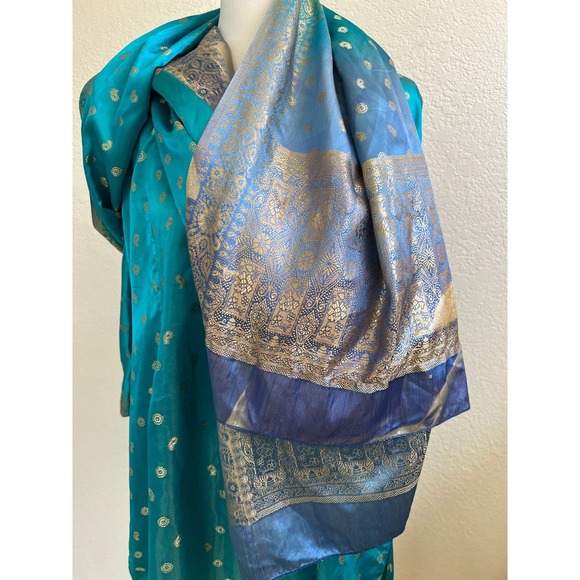 Blue Purple Sari Saree Indian Ethnic Party Bollywood Dress Poshak-e-kas L (READ) - Picture 5 of 11